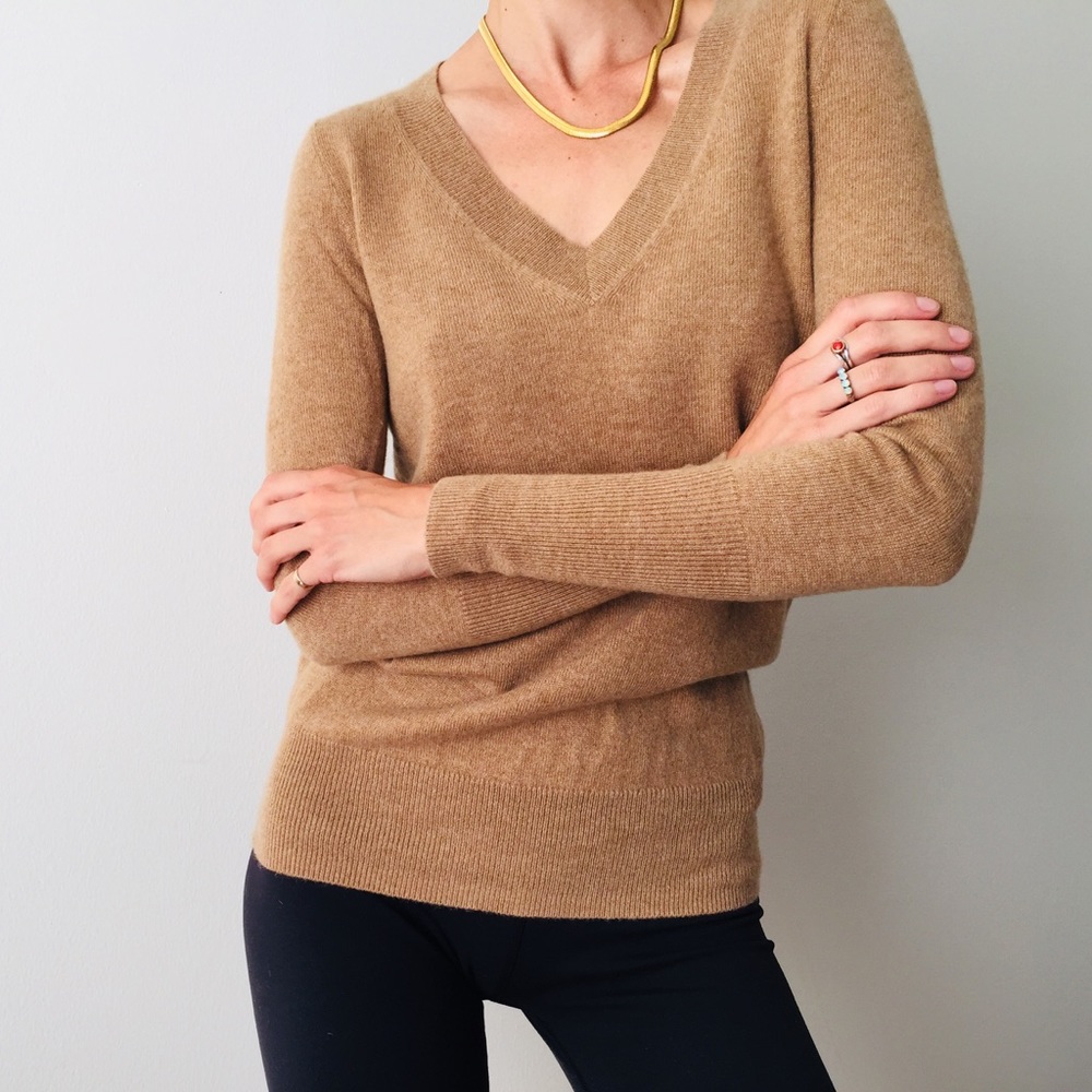 J. Crew Camel Brown V-Neck Sweater - Picture 3 of 6